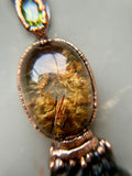 Besednice Moldavite, Rare Red Rutile Garden Quartz, and Faceted Rare Sphene Copper Necklace