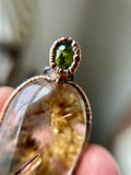 Besednice Moldavite, Rare Red Rutile Garden Quartz, and Faceted Rare Sphene Copper Necklace