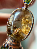 Besednice Moldavite, Rare Red Rutile Garden Quartz, and Faceted Rare Sphene Copper Necklace