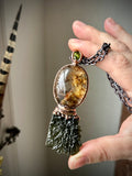 Besednice Moldavite, Rare Red Rutile Garden Quartz, and Faceted Rare Sphene Copper Necklace