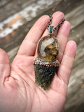 Besednice Moldavite/ Rare Rutile Garden Quartz/ Faceted Green Tourmaline Copper Necklace