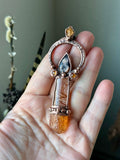 Raw Imperial Topaz/ Hessonite Garnet/ Faceted Orange & Blue Iolite Sumstone/ Orange Rutile Copper Necklace