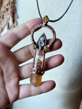 Raw Imperial Topaz/ Hessonite Garnet/ Faceted Orange & Blue Iolite Sumstone/ Orange Rutile Copper Necklace