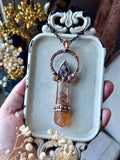 Raw Imperial Topaz/ Hessonite Garnet/ Faceted Orange & Blue Iolite Sumstone/ Orange Rutile Copper Necklace