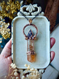 Raw Imperial Topaz/ Hessonite Garnet/ Faceted Orange & Blue Iolite Sumstone/ Orange Rutile Copper Necklace