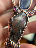 Garnet/ Faceted Iolite Sunstone/ Purple Haze Sunstone/ Iolite Sunstone Cabochon Copper Necklace