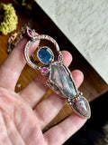 Garnet/ Faceted Iolite Sunstone/ Purple Haze Sunstone/ Iolite Sunstone Cabochon Copper Necklace