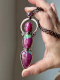 Star Ruby/ Ruby Fuchsite/ Faceted Rhodolite Garnet Copper Necklace