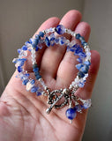 Rare Dumortierite, Raw Sapphire & Moonstone Sterling Silver Bracelet