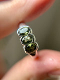 Triple Faceted Moldavite Sterling Silver Ring Size 8