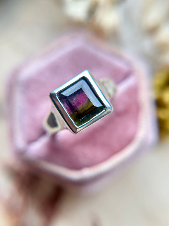 Brazilian Watermelon Tourmaline Sterling Silver Ring Size 7.5