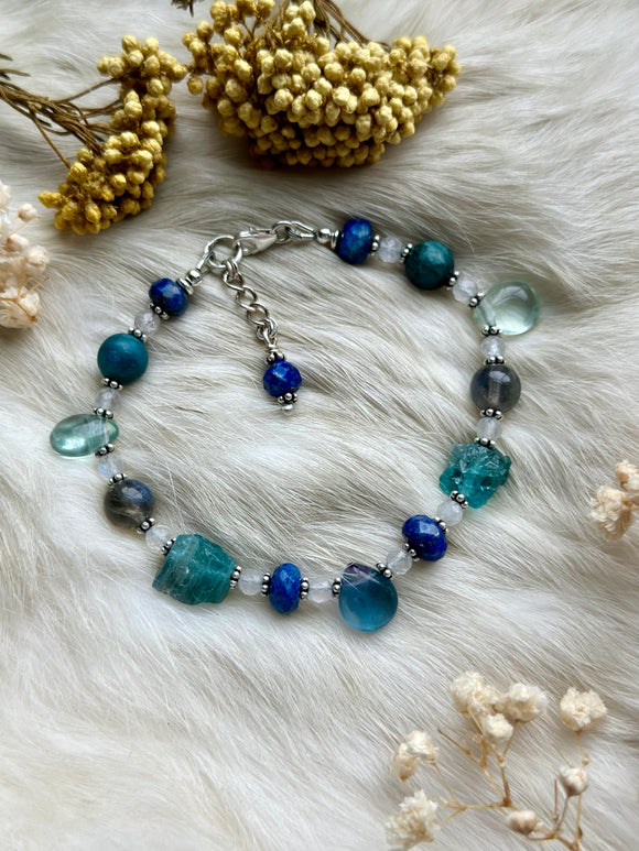 Fluorite, Apatite, Lapis, Labradorite Sterling Silver Bracelet