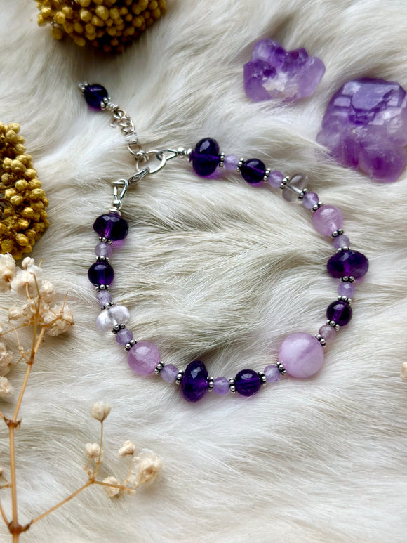 Kunzite & Amethyst Sterling Silver Bracelet