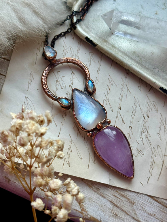 Kunzite & Moonstone Copper Necklace