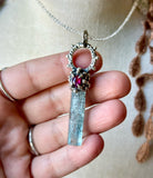 Sterling Silver Necklace/ Etched Erongo Aquamarine/ Pink Tourmaline