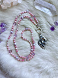 Silk Knotted Pink Opal/ Amethyst/ Pearl Sterling Silver Silk Beaded Necklace