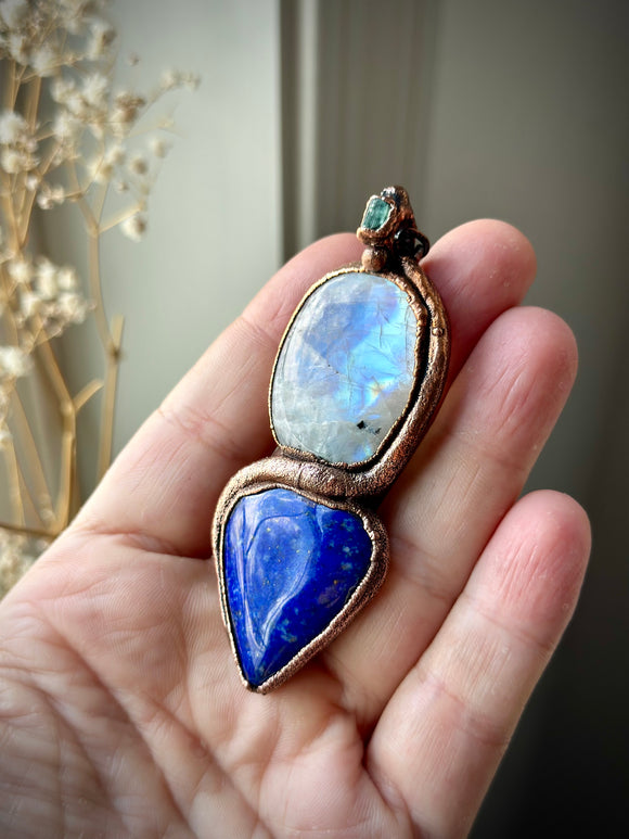 Moonstone/ Paprok Tournaline/ Lapis Lazuli Copper Necklace