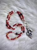 Carnelian/ Smoky Quartz/ Citrine/ Pearl Sterling Silver Silk Beaded Necklace