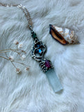 Shigar Valley Aquamarine/ Pink Paprock Tourmaline/ Raimbow Moonstone/ Green Paprok Tourmaline Mermaid Key Sterling Silver Necklace