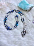 Blue Sapphire/ Apatite/ Lapis Lazuli/ Pearl Sterling Silver Silk Beaded Necklace