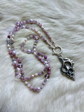 Pink Tourmaline/ Pearl/ Amethyst Sterling Silver Silk Beaded Necklace