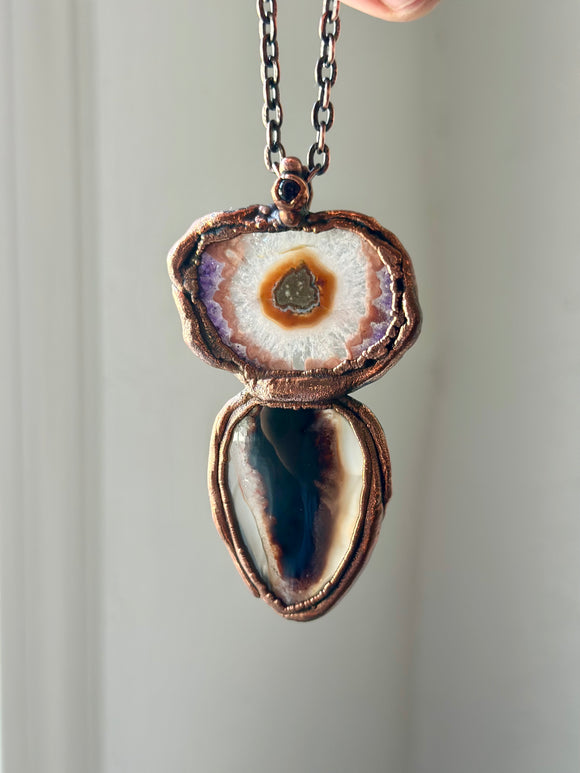 Manganese Agate/ Amethyst Stalactite/ Spinel Copper Necklace