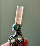 Mermaid Key Sterling Silver Necklace/ Paprok Tourmaline/ Green Tourmaline