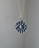 Rustic Evil Eye Charm Sterling Silver Necklace